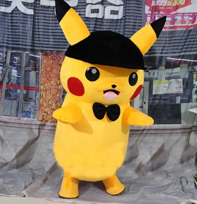 

Pikachu Mascot Costume Cartoon Character Pikachu with Black Cap Costumes Mascot Fancy Cosplay Theme Mascotte Carnival Costume