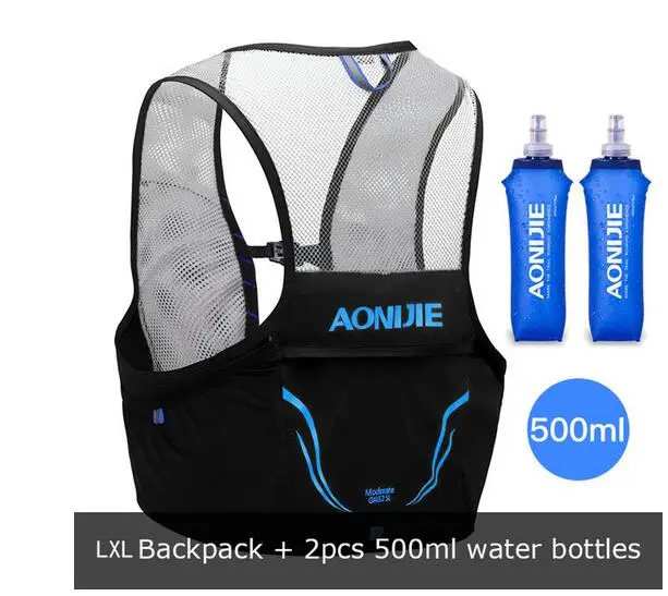 AONIJIE 2.5L Outdoor Lightweight Hydration Backpack Rucksack Bag Vest Hiking Camping Running Marathon 500ML Soft Flask - Цвет: Blue-LXL-500ML