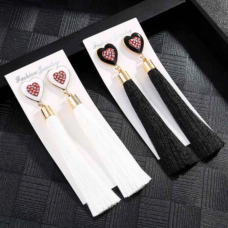 IMG_4092 Trendy Drop Earrings HeartWomenLongBohemianDangleBlueBalckMetalBohoGold Tassel Earrings 2018 Jewelry
