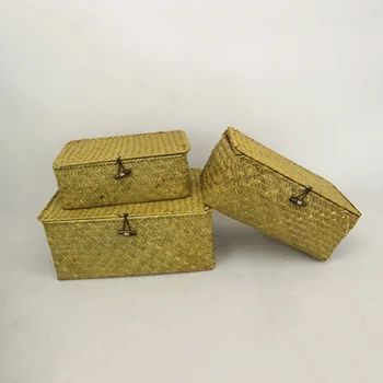 

Handmade Woven Seagrass Storage Box Sundry Storage Basket for Cosmetic Towel J2Y