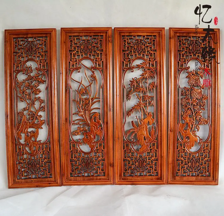 Dongyang woodcarving meilanzhuju four screen hanging wall ...