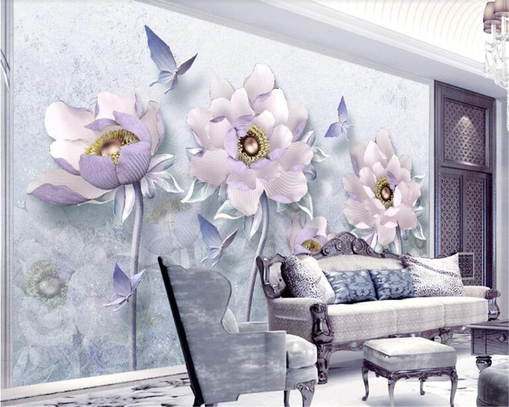 Beibehang Carta Da Parati 3D In Rilievo Peonia Retro Monili Europei Tv Sfondo Muro Di Hudas Bellezza Papier Peint Papel De Parede