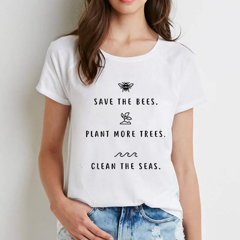 

Women Top Printed Letter Tshirts save the bee Short Sleeve Casual Ladies Female Woman Clothes T-shirt Short Sleeve Tops