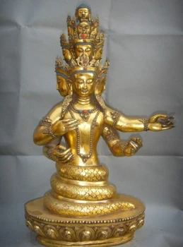 

USPS to USA S2434 23" Tibet Tibetan Bronze Gold 5-Heads Snake Naga Kanya Goddess Buddha Statue
