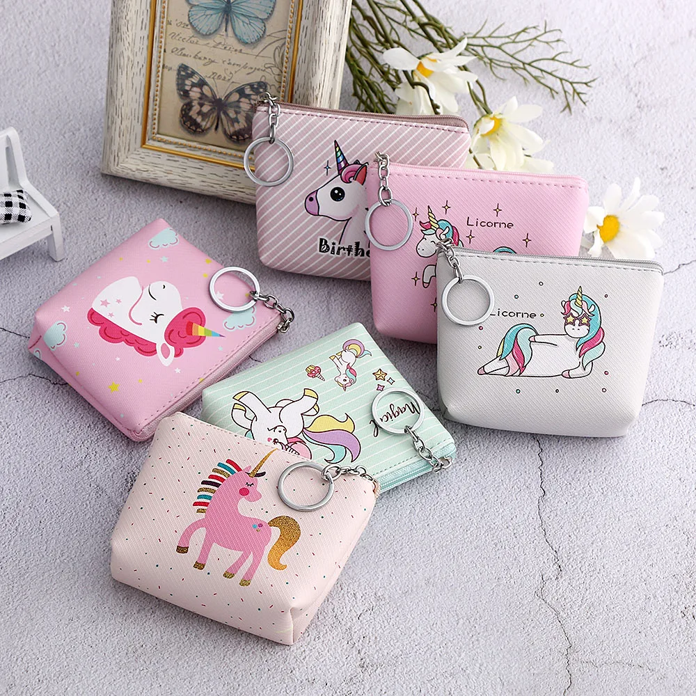 

1Pcs Design Make Up Bag Woman Girl Unicorn Cartoon Pattern Flamingo Coin Purses Colorful Kid Small Bag Zero Wallet For Travel
