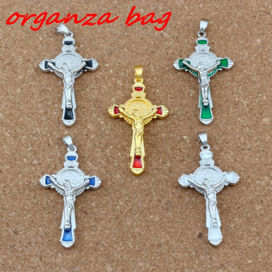 

5pcs /lots Enamel Saint Benedict Medal Cross Crucifix religion Charm Pendants Jewelry DIY 28.5x56.2mm 5pcs /lots A-361