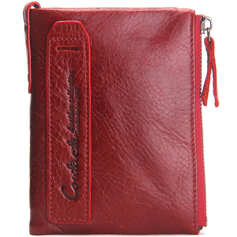 Контакта из натуральной кожи женский кошелек мужской кошелек маленькая молния Портмоне кожаный красный кредитный держатель для карт сумка для денег - Цвет: Red B