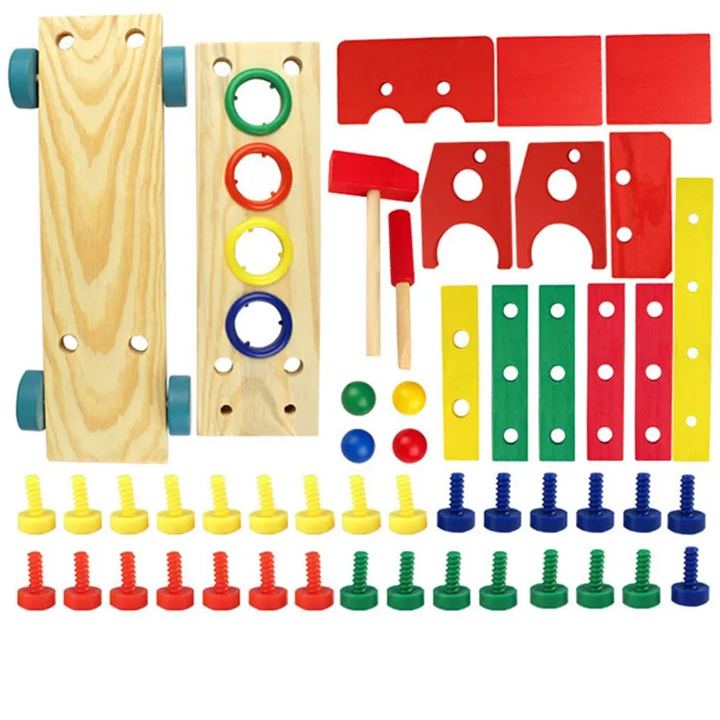 MOTOHOOD 111229cm Wooden Toys Screw Nut Truck Car Knock Ball Developmental Baby Intelligence Toys Educational Building Blocks (1)