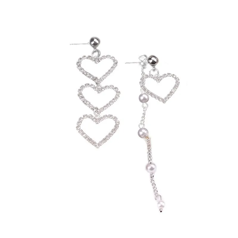 

New Asymmetrical heart earing Women Fashion Korean Temperament Earring Long Personality Ear Jewelry Exquisite Earings ED-0006