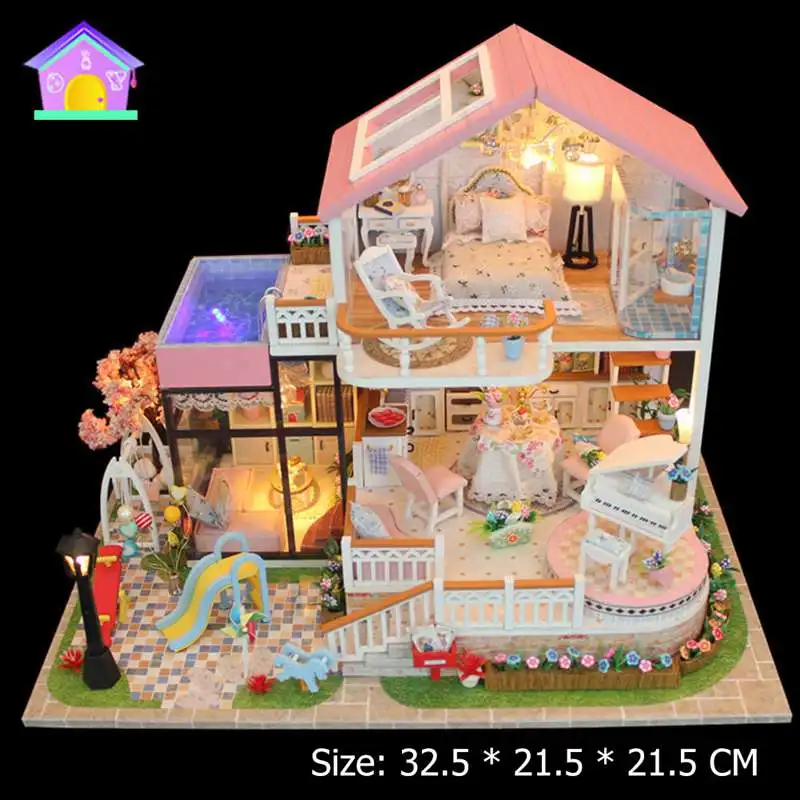 Детский деревянный Миниатюрный Кукольный домик, детский Кукольный домик ручной работы, Сборная модель дома, игрушка для мальчиков и девочек, кукольный домик, подарок на день рождения - Цвет: 01