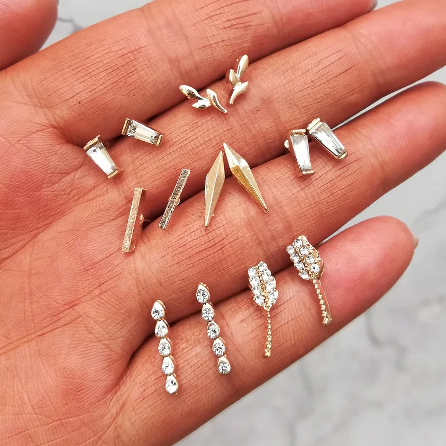 Simple earrings 9 pairs fashion combination metal earrings