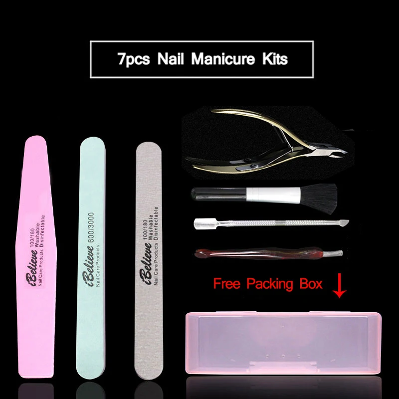 

iBelieve 7pcs Nail File Manicure Kits Personal home use Cuticle Nail Nipper gel polish nail art eqipment set