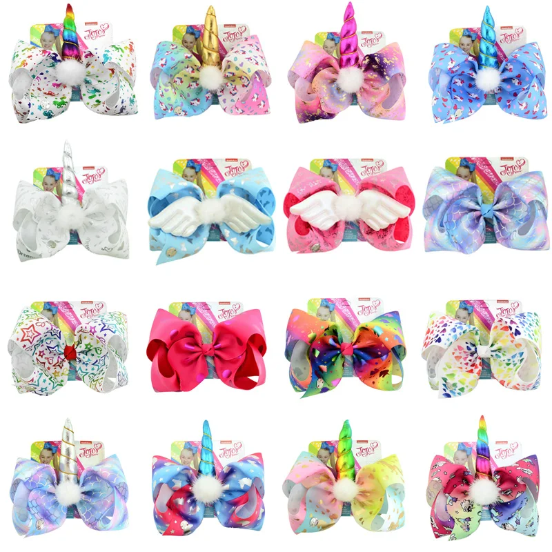 

8'' JOJO Hair Bow Large Sequin Unicorn Cheer Bows Glitter Print Hair Bands For Girls Boutique Pompom Hair Clip Hair Accessories