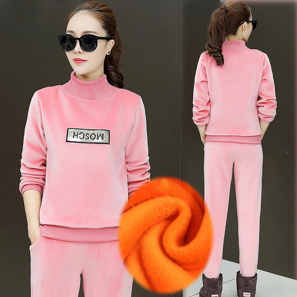 pink velvet tracksuit set