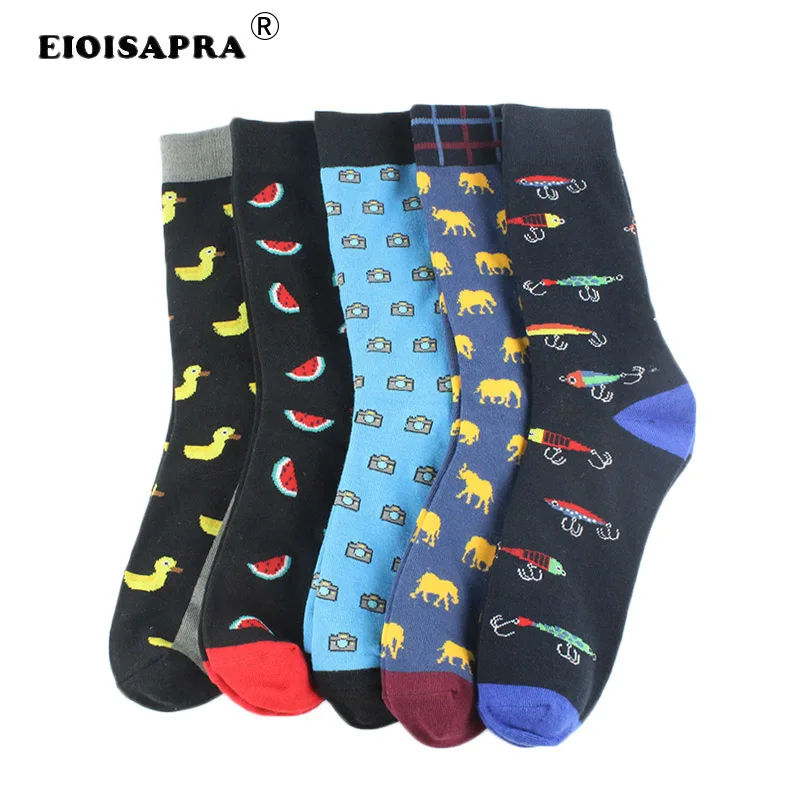 

[EIOISAPRA] Men Socks Pure Hip Hop Funny Socks Streets Skateboard Multicolor Cartoon Animal Penguin Chili Combed Cotton Men Sox