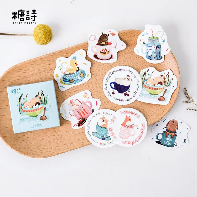 45 шт./упак. Kawaii Cat канцелярские Наклейки чашки Животные декоративные клей сделай
