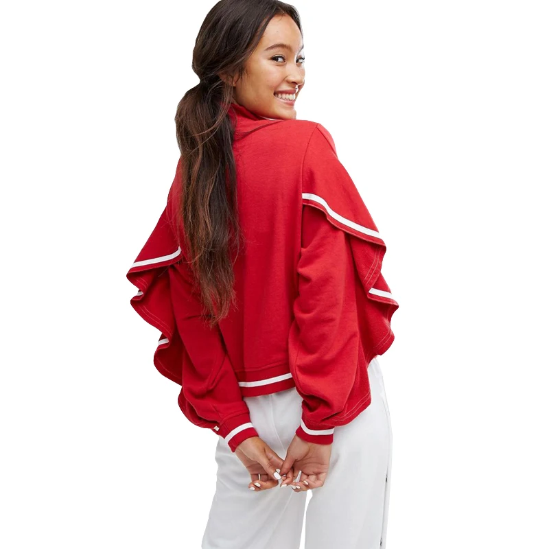 Europe Style 2018 New Women s Spring Zipper Cardigan font b Jackets b font Ruffles Bat