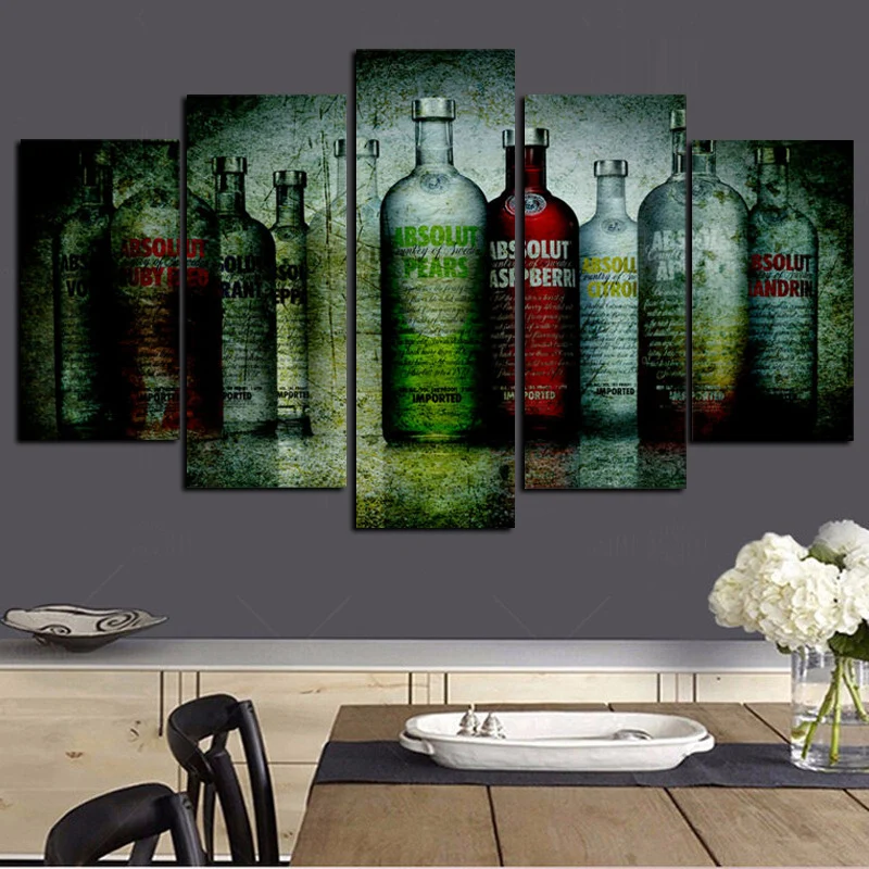 

5Panel HD Print Absolute Vodka Bottle on Canvas Modular Wall Paintings Abstract Art Wall Picture Poster for Living Room Cuadros