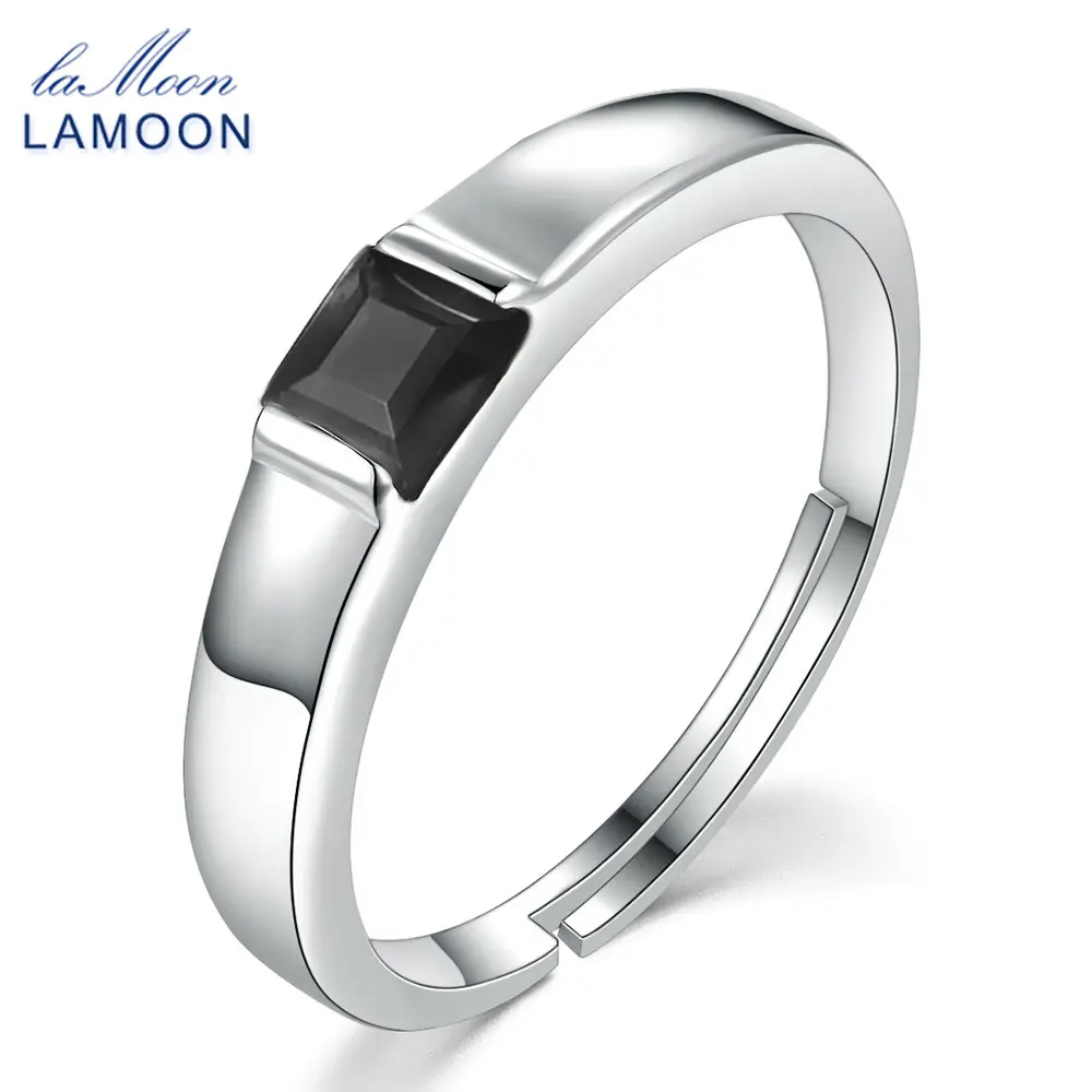 LAMOON Classic 4mm Natural Square Black Chalcedony 925 Sterling Silver Simple Ring Jewelry S925 For Women LMRI035 | Украшения и