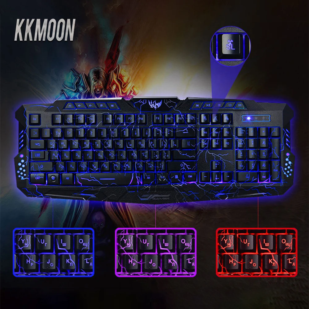 

Bilingual Russian English Gaming Keyboards 3 Backlight Modes Russia Version Fire Cracks Keyboard USB Powered for Gameing Lovers