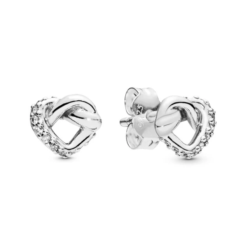 

2019 Mother Day Authentic 925 Sterling Silver Knotted Heart Original Europe Stud Earrings For Women Bead Charm Gift DIY Jewelry