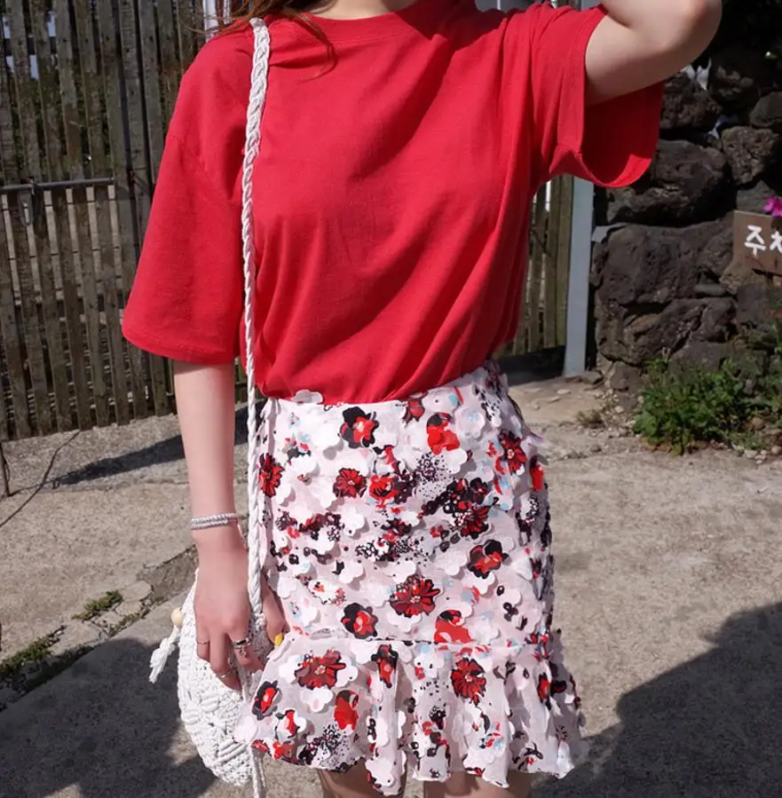 Весенняя и летняя шифоновая Женская юбка с высокой талией, длинная Цветочная юбка с лепестками рыбий хвост, юбка с листьями лотоса