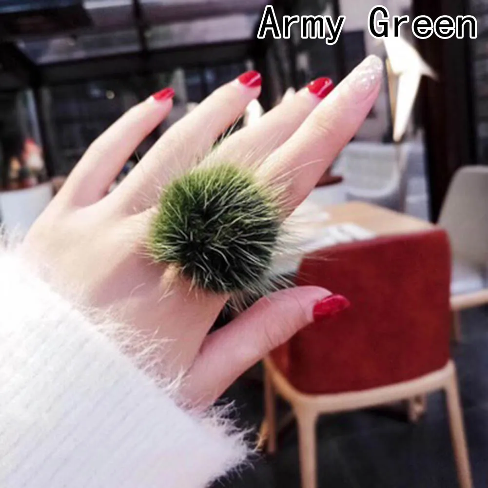

Pom Ball Fluffy fur ball Party Rings for Women Gift Finger Ring Mink Ring Fashion Boho Genuine Soft Leather