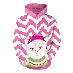 Толстовка с капюшоном, зимняя толстовка с капюшоном, Рождественская кошка, Рождественская Толстовка, женская одежда, уличная зимняя куртка