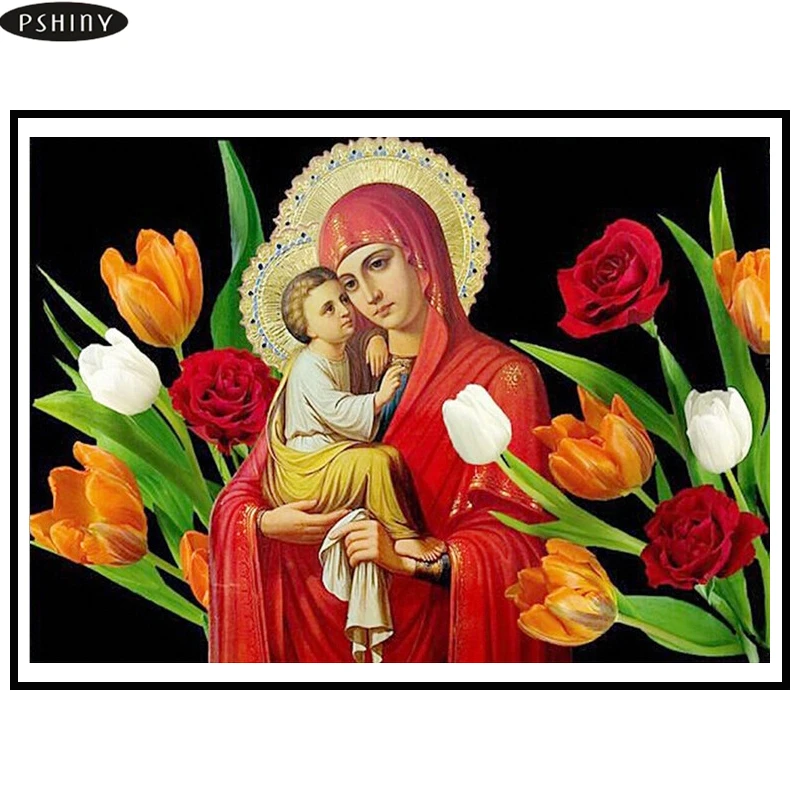 

3d DIY diamond embroidery religion Virgin Mary cross stitch Diamond painting mosaic Full round rhinestone home Decor Pshiny F369