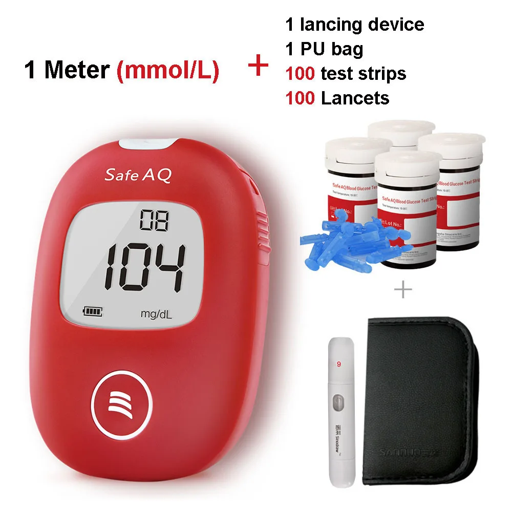 Sinocare Safe AQ Smart mg/dL mmol/L измеритель уровня глюкозы в крови диабет комплект глюкометра и тест-полоски ланцеты безболезненный тест сахара в крови er - Цвет: mmol L meter kit 100