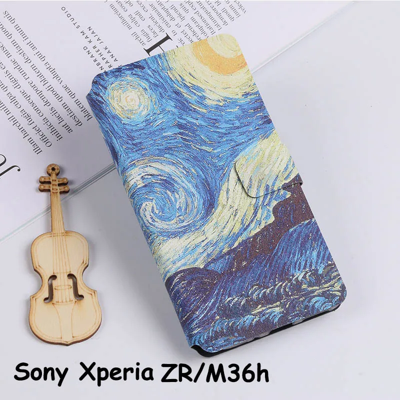 Роскошный чехол-книжка с рисунком для sony Xperia Zr M36H кожаный чехол-кошелек задняя