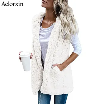 

Sexy Womens Vest Winter Warm Hoodie Open Stitch Outwear Casual Cardigan Coat Sleeveless Cardigan Lapel Hooded Cashmere Vest