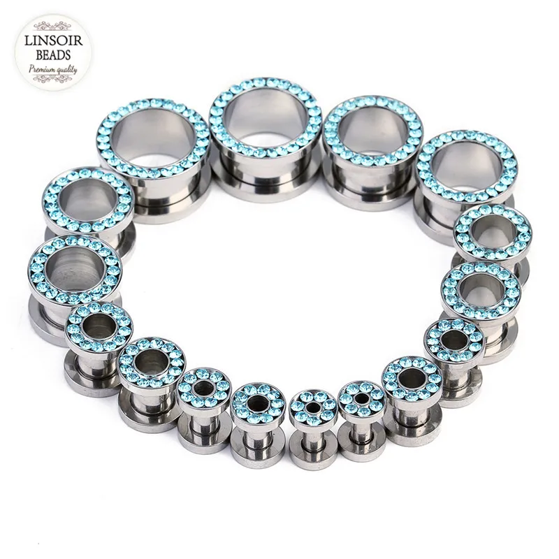 Buy Linsoir Stainless Steel Crystal Ear Plugs Hollow Out 3mm 14mm Women Ear