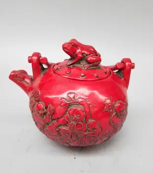 

China Imitation Red Resin Frog Lid Teapot Crafts Statue