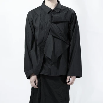 

New stage catwalk men's fashion shirt Europe and the United States men loose stitching personality cotton retro shirt