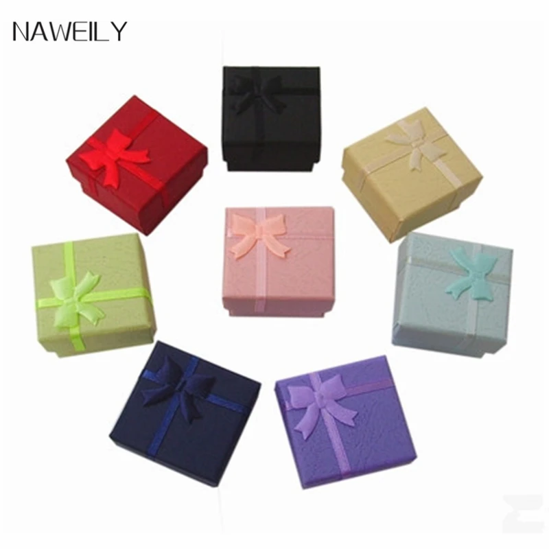 

Wholesale Fashion Jewelry Box 4*4*3cm, Multi Colors Bow Rings Box,Earring/Pendant Box Display Packaging Gift Box 48pcs/lot