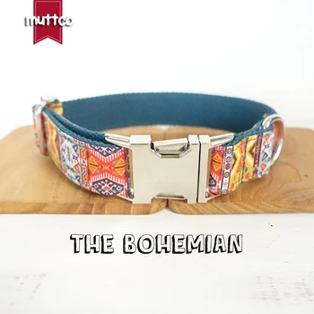 

MUTTCO retailing handmade timeproof bow tie dog collar THE BOHEMIAN creative ethnic style dog collars and leashes 5 sizes UDC050