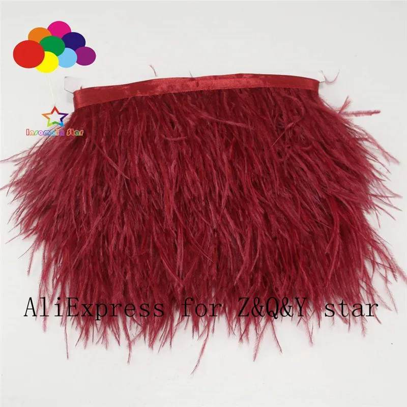 

Z&Q&Y natural beautiful ostrich hair dyed wine red fabric edge DIY performance clothing skirt bag decoration material