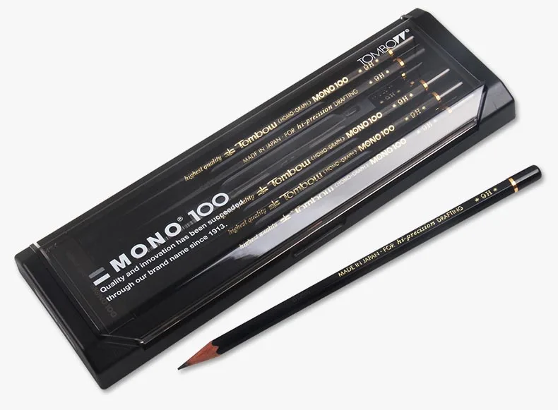 Набор профессиональных карандашей для рисования Tombow MONO 100, 12 шт., чехол, художественный графитовый рисунок, наброски, иллюстрации, инженерное письмо