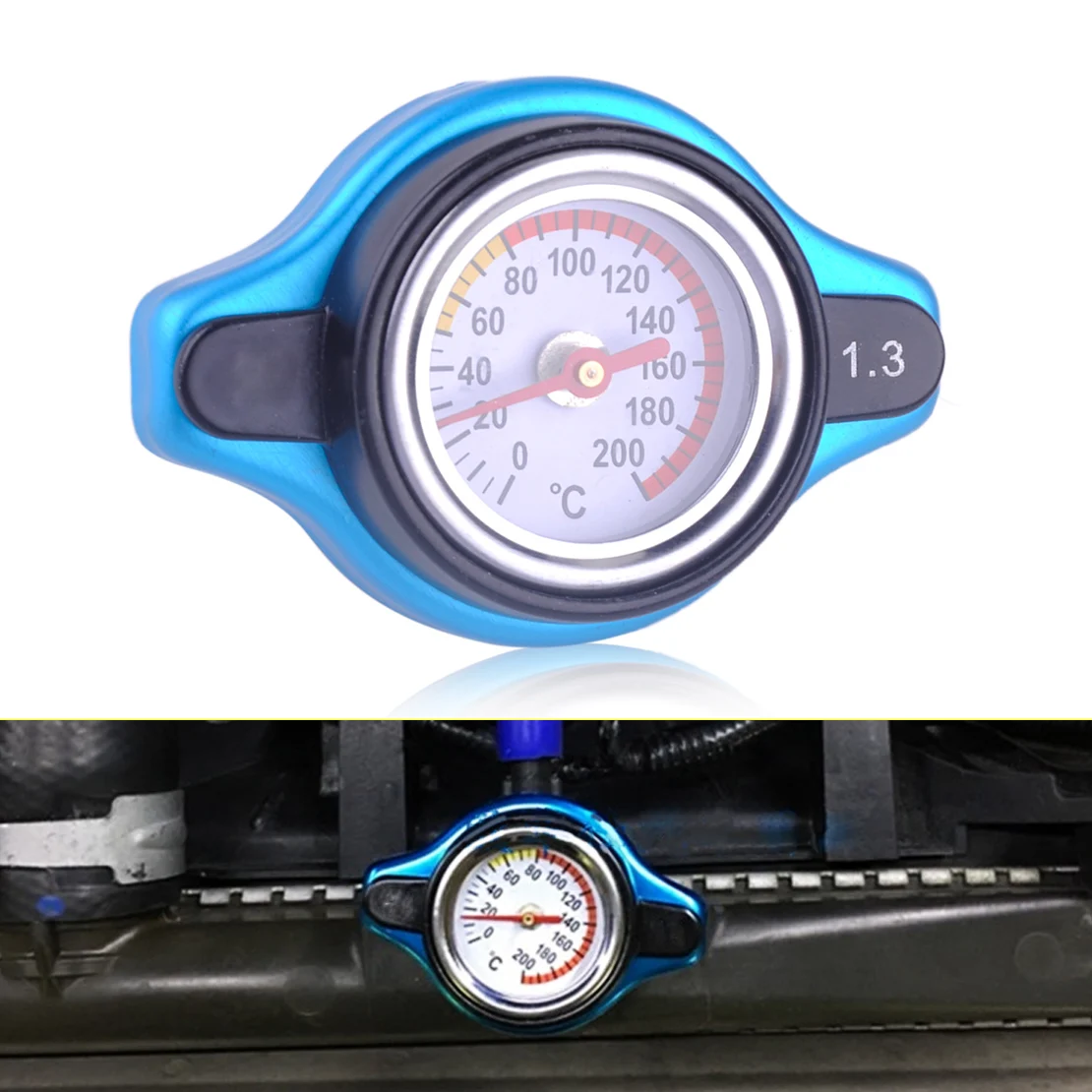 beler 1Pc Car Safe Thermostatic Aluminum Alloy & Silicone Rubber Gauge