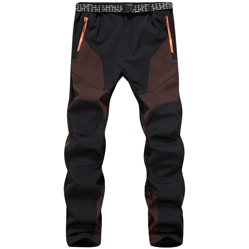 Зимние теплые брюки для мужчин из плотного флиса, теплые водонепроницаемые ветрозащитные брюки, мужская спортивная одежда из мягкого флиса, верхняя одежда - Цвет: Коричневый