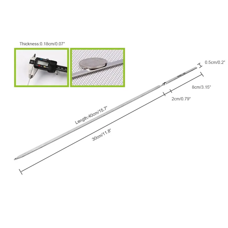 15.7''Stainless Steel Barbeque Skewers Portable BBQ Flat Skewers Shish Kabob Sticks Brbecue Grill Churrasco Sticker GSBKC40