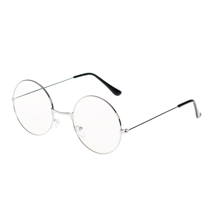 3 цвета, мужские и женские ретро большие круглые очки, прозрачная металлическая оправа для очков, черные, серебристые, Золотые очки - Цвет оправы: Slicer