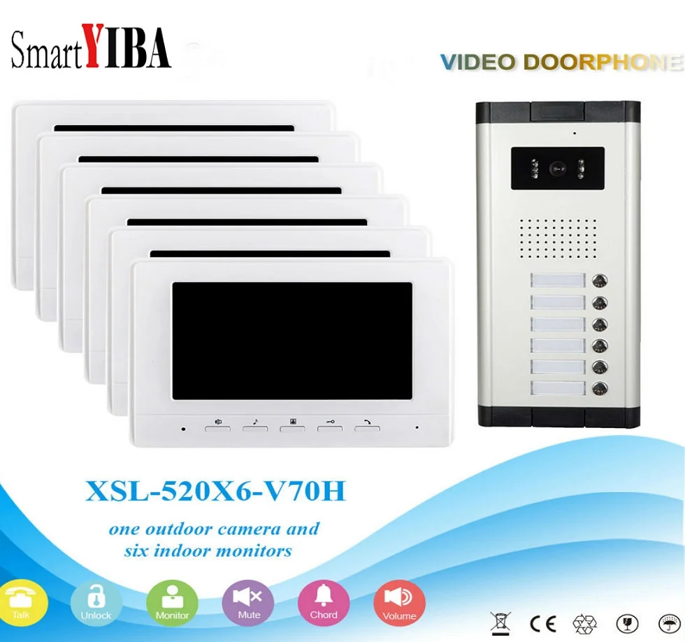 SmartYIBA 7 Inch Wired Home Video Intercoms for Apartment IR Night Camera House Intercom for 3/6 Homes Video Phone Smart Home