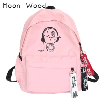 

Moon Wood Creative Printing Backpack With Letter Ribbons Waterproof Boy Travel Backpack Girl School Bags Students Bag Rucksack