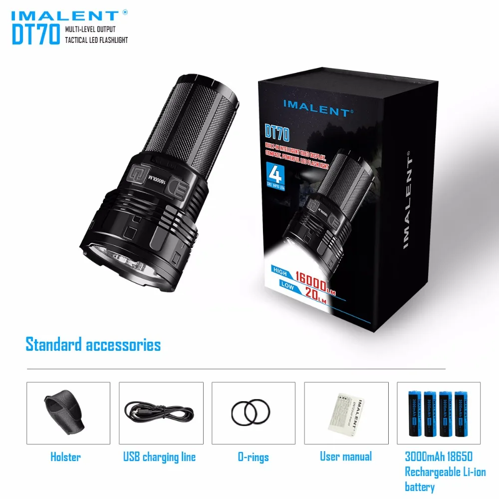 IMALENT DT70 перезаряжаемый фонарь 4 CREE XHP70 светодиодный Макс 16000 люмен дальность луча