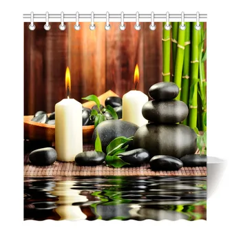 

Shower Curtain Japanese style Orchid Bamboo with Candles Printing Waterproof Mildewproof Polyester Fabric Bath Curtain Bathroom