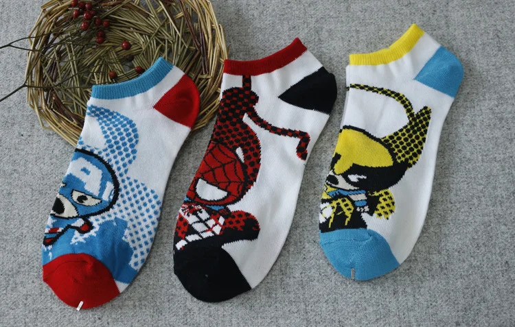 60 пар Носки супергероя Капитан Америка Железный человек Человек-паук милые Мультяшные повседневные носки из хлопка