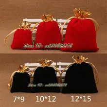 Акция 50 шт./партия 12X15 см упаковка ювелирных изделий мешок бархат мешок на шнурке подарок чехол для проводов красный и черный