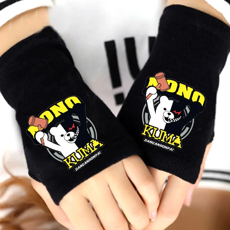 Мода в европейском стиле, вязаный крючком кардиган перчатки аниме ganganronpa monokuma пальцев трикотажные перчатки из хлопка зимние теплые варежки женский Косплэй подарок - Цвет: Monokuma A